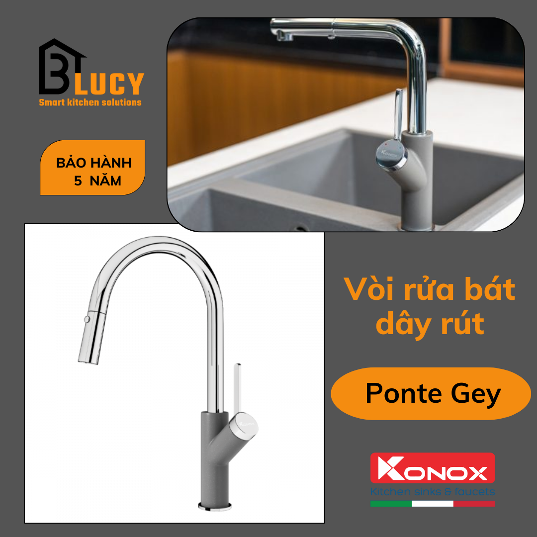 Vòi rửa bát dây rút Konox Ponte Gey